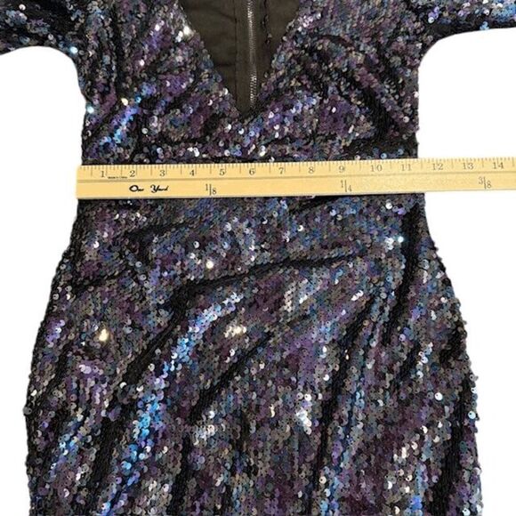 Lulus Sequin Long Sleeve Mini Dress Blue Purple Green Bodycon Sparkle Size XS - Picture 11 of 14